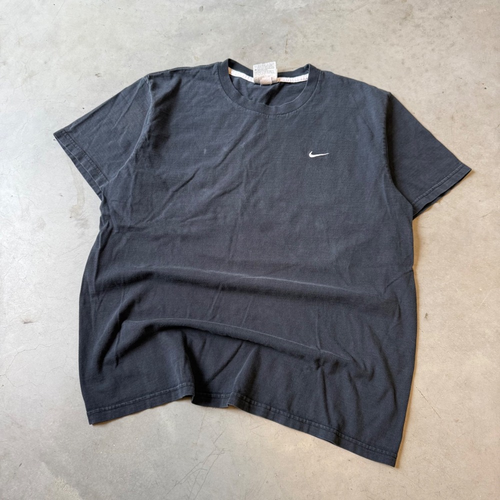 Vintage Nike Mini Swoosh T-Shirt Mens Medium Faded Black Short Sleeve Tee
